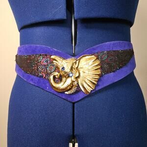 Chad Calvin Elephant Belt | Purple Suede & Brocade | Gold Rhinestone | M–L